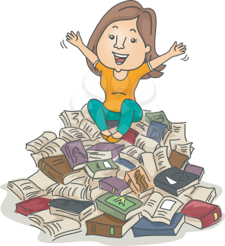Illustration of a Bookworm Sitting on a Pile of Books