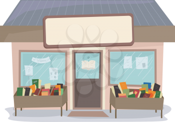 Illustration of a Book Store with a Blank Sign Above
