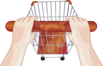 Illustration of a Person Pushing an Empty Shopping Cart