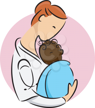 Illustration of a Pediatrician Cradling a Newborn African Child