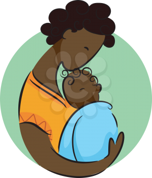 Illustration of an African Mom Cradling Her Newborn Child