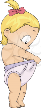 Illustration of a Baby Girl Checking What is Inside Her Diaper