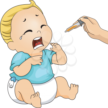Illustration of a Crying Baby Refusing to Take His Medicine
