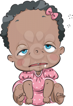 Illustration of a Cute African Baby Dozing Off