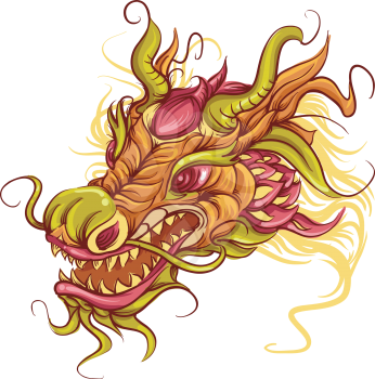 Colorful Illustration of the Head of a Chinese Dragon