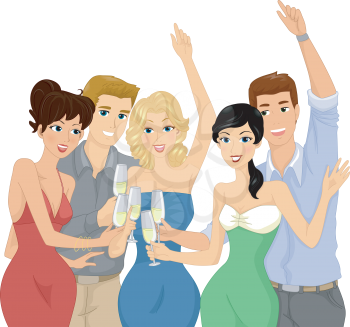 Illustration of a Group of Friends Having a Toast