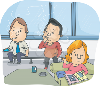 Illustration of Smokers Taking a Break in the Smoking Room