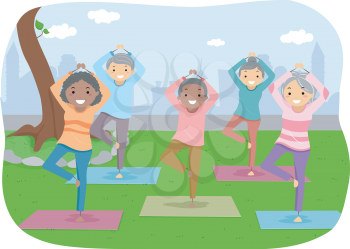Illustration of Senior Citizens Enjoying their Yoga Outdoor Activity