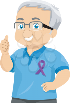 Illustration of a Senior Citizen Wearing a Purple Ribbon