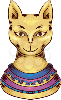 Illustration of a Golden Statue Depicting an Ancient Cat God
