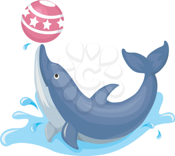 Illustration of a Cute Dolphin Performing a Trick with a Ball