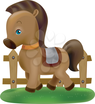Illustration of a Cute Horse Prancing Around a Farm Enclosed with a Fence