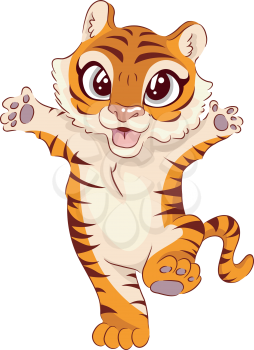 Illustration of an Adorable Tiger Waving its Paws While Standing on its Hind Legs