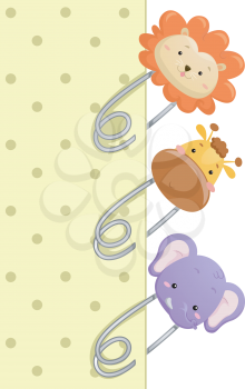 Illustration of Safety Pins Decorated with Replicas of Safari Animals