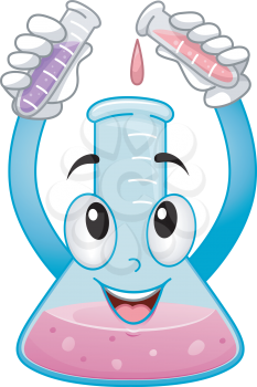 Mascot Illustration of a Chemistry Cylinder Mixing Chemicals