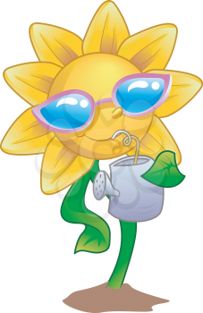 Mascot Illustration of a Sunflower while drinking water