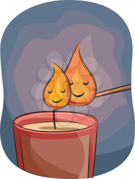 Mascot Illustration of a Match Stick Litting up a Candle with flames