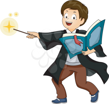 Illustration of a Boy performing as a Wizard while doing a Cast Spell