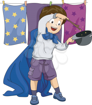 Illustration of a Boy playing as a Magician