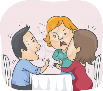 Illustration of a Girl confronting another Girl on a Date with her Lover