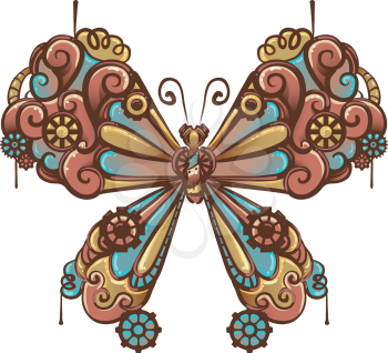 Steampunk Illustration of a Butterfly Made of Cogs and Gears