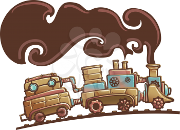 Steampunk Illustration of a Locomotive Train Spouting Thick Brown Smoke