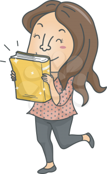 Illustration of a Female Book Lover Excited Over the Release of a New Book