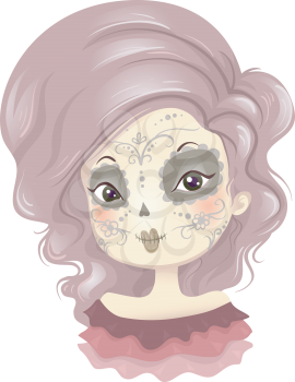 Illustration of a Girl Wearing a Creative Day of the Dead Make Up