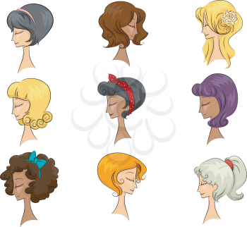Illustration of a Group of Women Sporting Different 50s Hair Styles