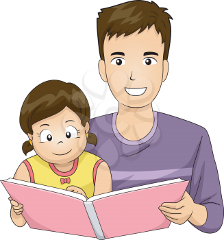Illustration of a Father Reading a Book to His Daughter