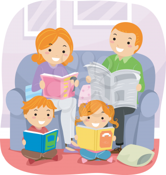 Stickman Illustration Featuring a Family Reading Together