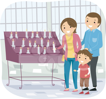 Stickman Illustration of a Family Laying a Votive Candle Down