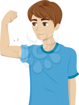 Illustration of a Teenage Guy Undergoing Puberty Checking His Biceps