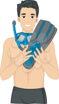 Illustration of a Young Man Wearing Snorkeling Gear