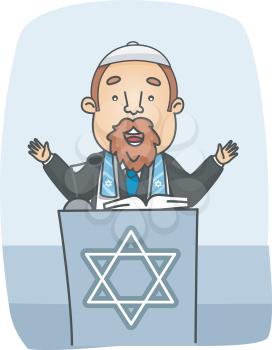 Illustration of a Rabbi Preaching from a Podium