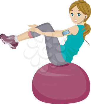 Illustration of a Teenage Girl Using a Balance Ball for Working Out