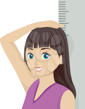 Illustration of a Teenage Girl Undergoing Puberty Measuring Her Height