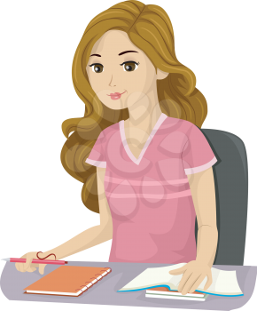 Illustration of a Teenage Girl Studying