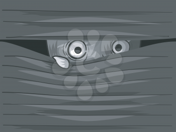 Illustration of an Agoraphobic Man Peeking from Behind His Venetian Blinds