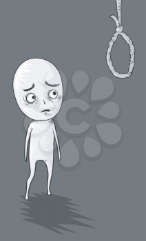 Illustration of a Depressed Man Contemplating Suicide