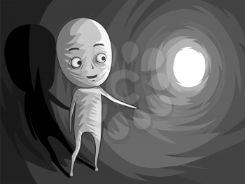 Illustration of a Man Following the Light at the End of a Tunnel