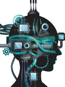 Cyberpunk Illustration Featuring a Cybernetic Head