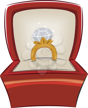 Illustration of an Open Jewelry Box with a Diamond Ring Inside