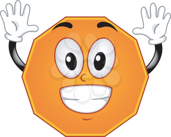 Mascot Illustration Featuring a Decagon Showing Ten Fingers