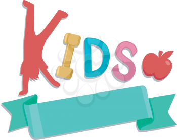 Illustration of a Ribbon with the Word Kids on Top
