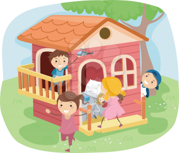 Stickman Illustration of Kids Playing House