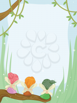 Frame Illustration Featuring Cute Little Fairies