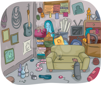 Illustration of a Room Full of Clutter