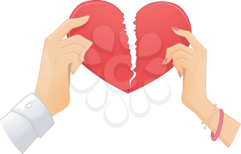 Illustration of a Couple Ripping a Heart Apart