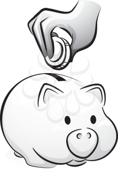 Illustration of a Man Dropping a Coin in a Piggy Bank